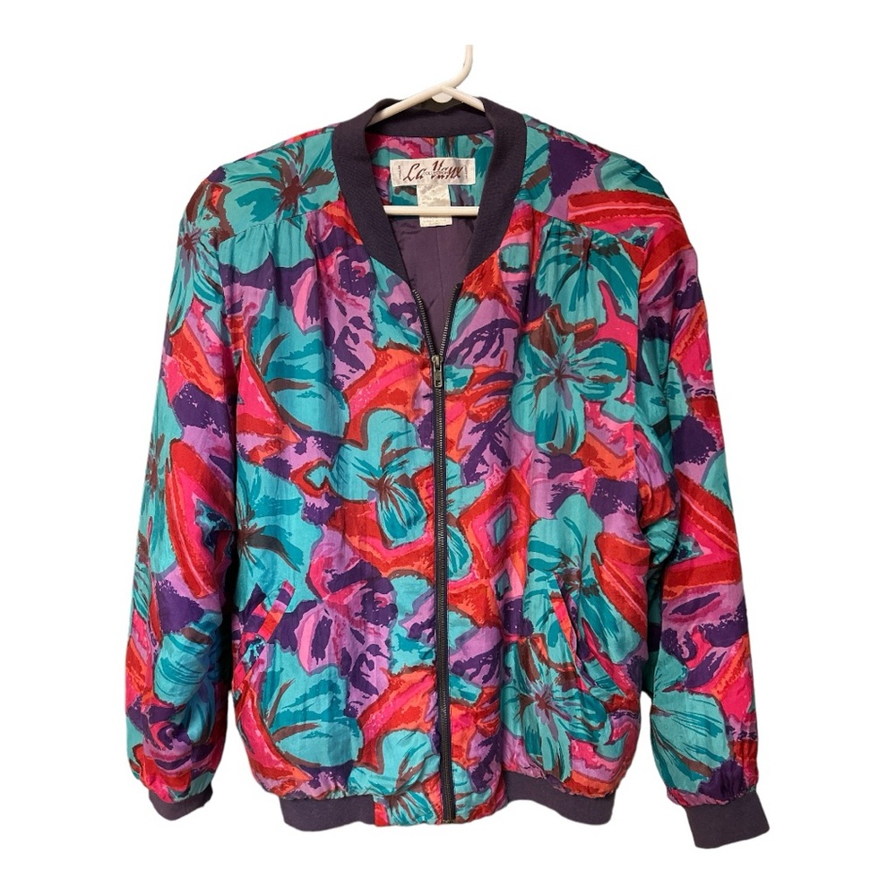 Vintage La Vanx Silk Bomber Jacket Shoulder Pads Medium